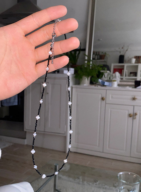 韩国代购黑白串珠项链