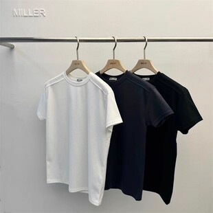 韩国东大门代购MILLER直播高品精工拼接肩线百搭打底短袖T恤衫男