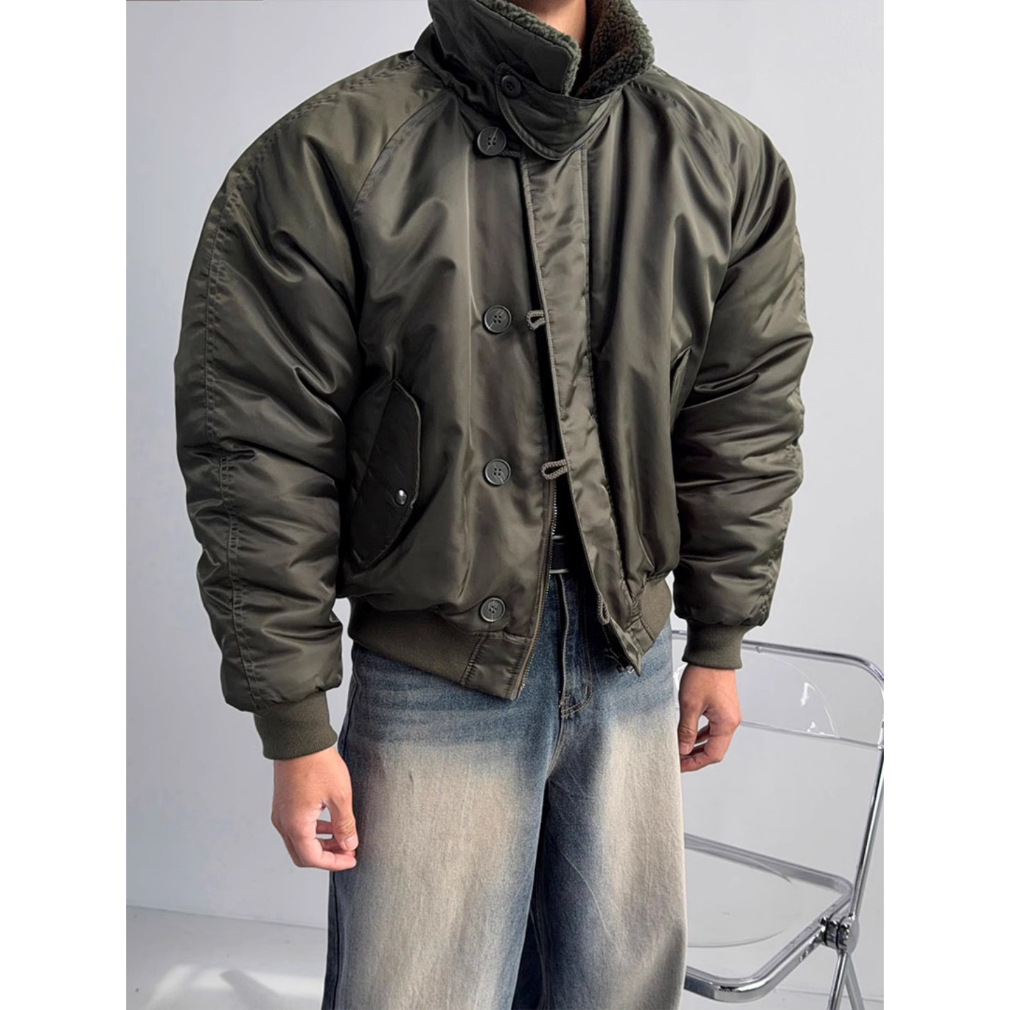 韩国代购男装复古短款棉服外套