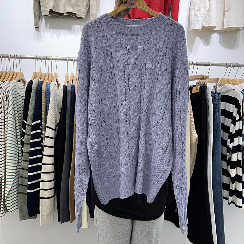 ANAN韩国东大门代购情侣款宽松麻花套头毛衣男女百搭学院风针织衫