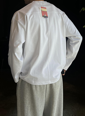 韩国东大门代购LAINE高品重磅7色USA棉阔版纯色打底长袖T恤衫男