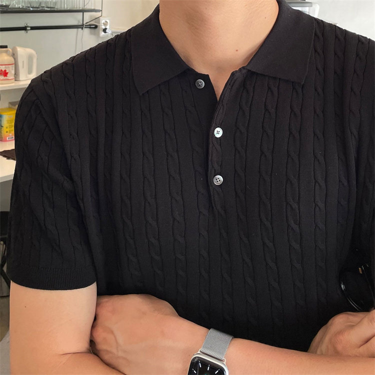 东大门韩国代购男女LAINE夏季高品8色麻花纹针织POLO翻领短袖T恤