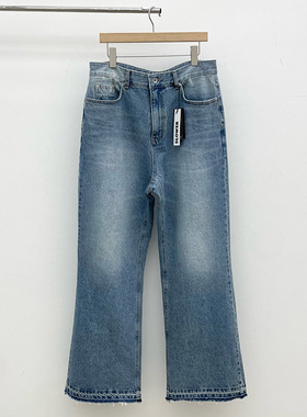 韩国东大门代购SLOWER高档重工时尚水洗磨白个性毛边微喇牛仔裤男