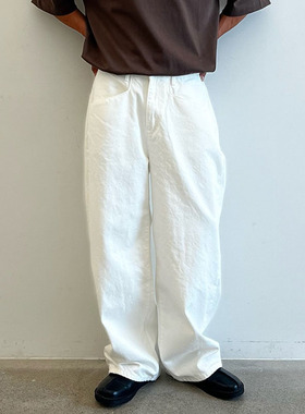 ANAN韩国东大门代购HOWELL高品阔腿裤白色直筒裤春秋季大口袋长裤