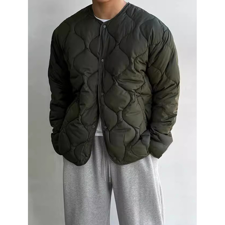 ANAN韩国东大门代购复古日系无领波浪绗线简约休闲棉服夹克外套男