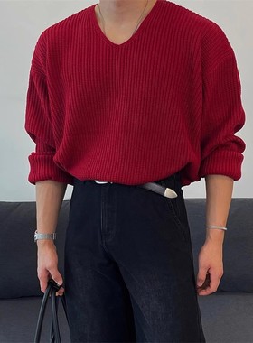 韩国代购男装HENDEL高品时尚秋冬气质V领精工百搭粗棒针针织毛衣