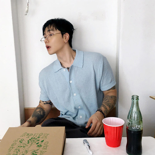 韩国代购男装薄款短袖针织开衫