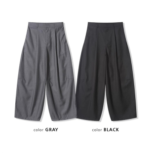 男 纹理街头掐褶阔腿弧形休闲裤 韩国东大门代购 直播PULSE小众时尚