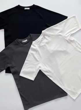 国内现货！代购gamble弹力修身人造丝弧形切割线条设计短袖T恤男