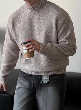 韩国东大门代购LAINE直播冬季高档半高领羊毛套头针织衫毛衣男