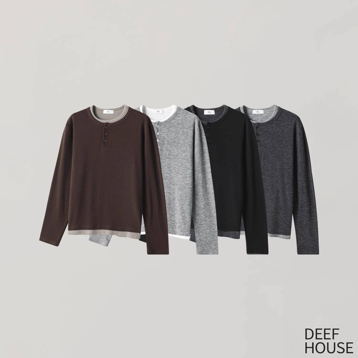 韩国代购高档假两件亨利领T恤男