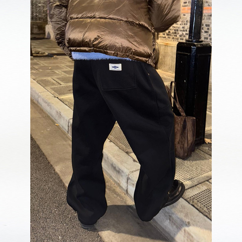 韩国东大门男装代购重工铆钉潮流标签拼接加绒阔腿可束脚休闲卫裤,男装,卫裤,淘宝优惠券,粉丝福利购,淘宝优惠卷