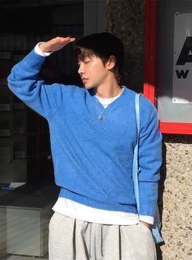 韩国东大门代购秋冬时尚cozyfit简约气质羊毛混纺V领针织衫男毛衣