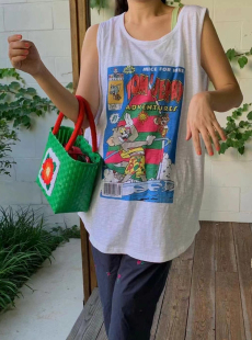 凉爽减龄卡通慵懒情侣休闲背心 竹节棉薄款 韩国代购 东大门男女同款