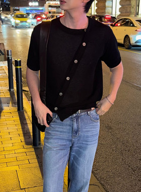 韩国代购男装设计师短袖针织衫