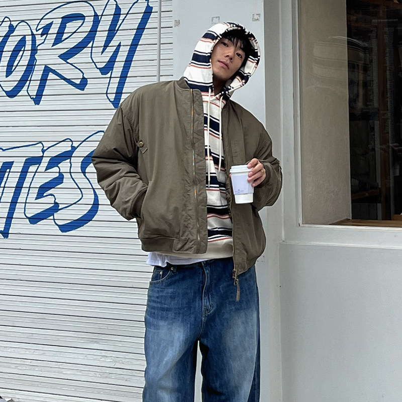 ANAN韩国东大门代购复古夹克街头长袖棒球领飞行休闲潮流重工外套