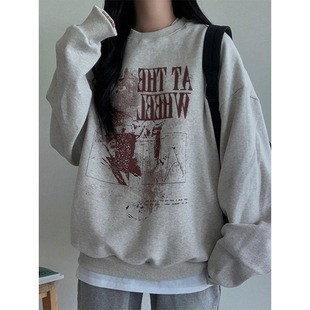 加绒卫衣中性款 型长袖 保暖秋冬上衣 圆领宽松版 ANAN韩国东大门代购