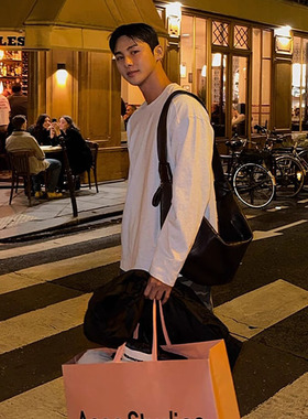 韩国代购HENDEL高档时尚百搭经典重工拼接打底衫休闲长袖T恤衫男