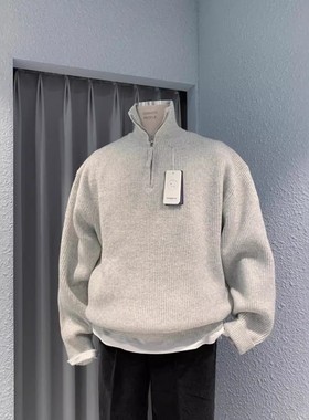 韩国东大门代购LOGAN高档可翻高领半拉链山羊绒混纺针织衫毛衣春