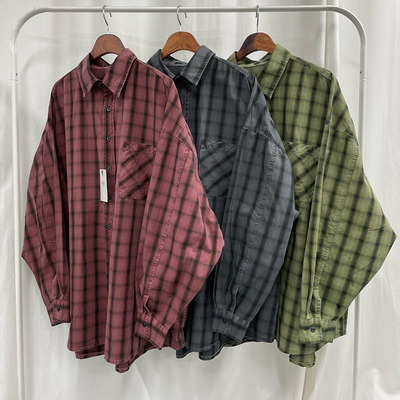 韩国代购格子长袖衬衫2件包邮