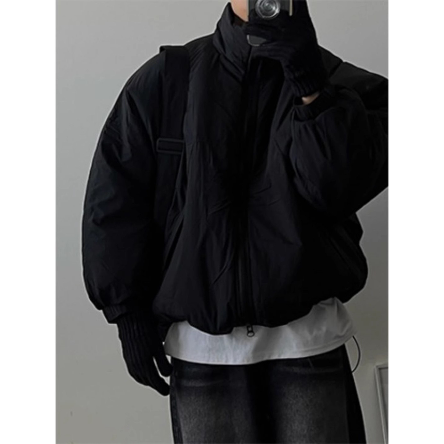 韩国东大门代购冬季时尚简约立领插袋宽松蓬松休闲棉服外套男棉衣