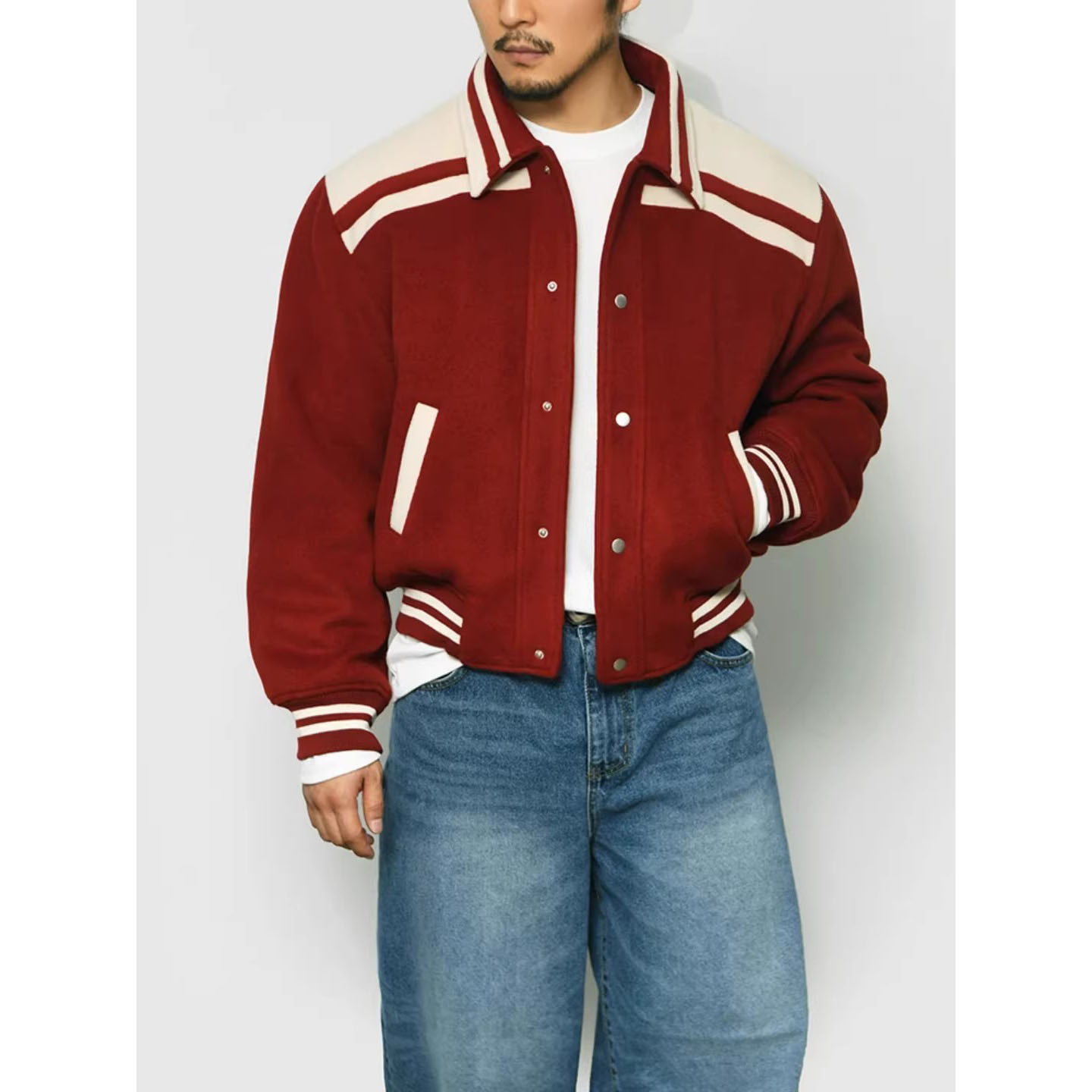 韩国东大门代购绗缝哈佛拼色学院风休闲潮流棒球棉服夹克外套男