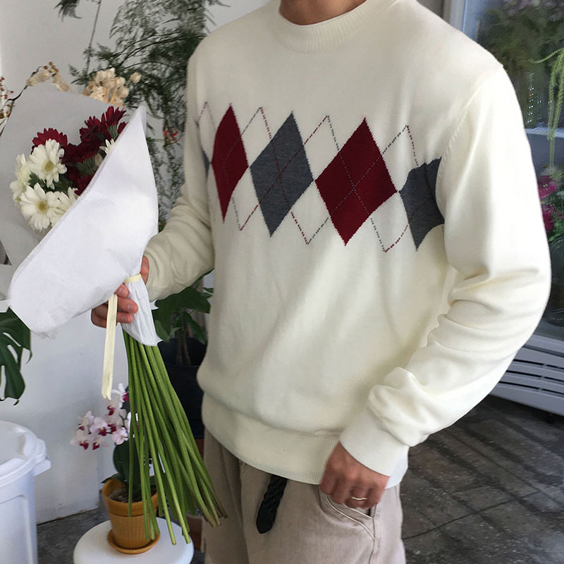 韩国代购菱形格纹针织衫2件包邮