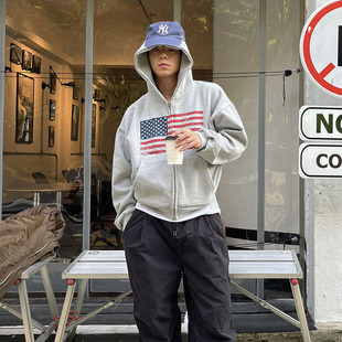 休闲卫衣拉链街头开衫 设计感美式 外套 宽松长袖 ANAN韩国东大门代购