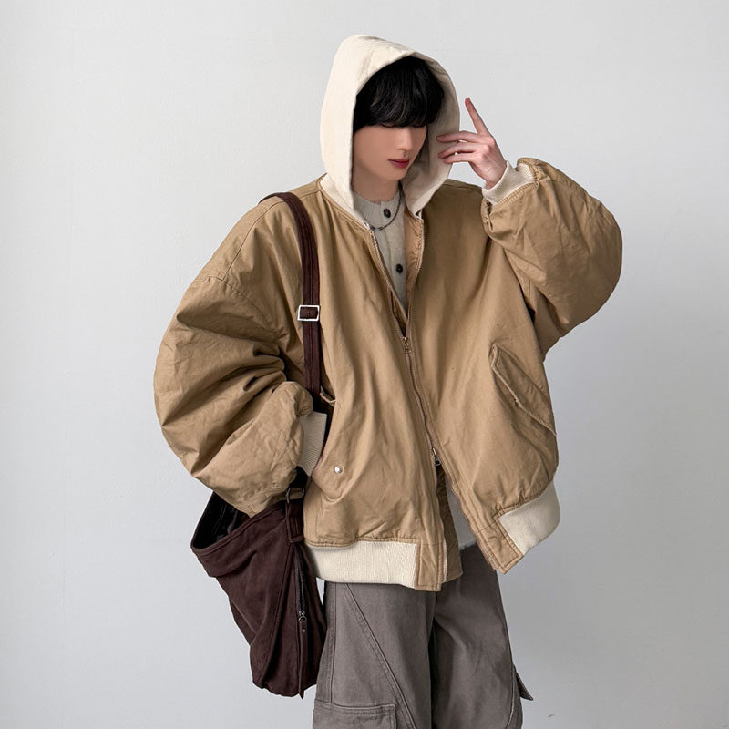 ANAN韩国东大门代购休闲棉服长袖夹克宽松版拉链连帽衫中性款外套