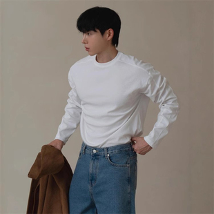 东大门韩国代购 T恤男 MILLER高档亲肤百搭双肩线拼接纯色打底长袖
