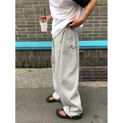 韩国代购男装弧形暗扣休闲卫裤