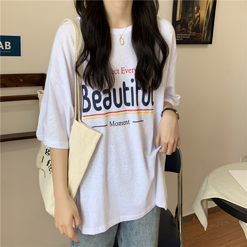 Real price letter print short sleeve T-shirt