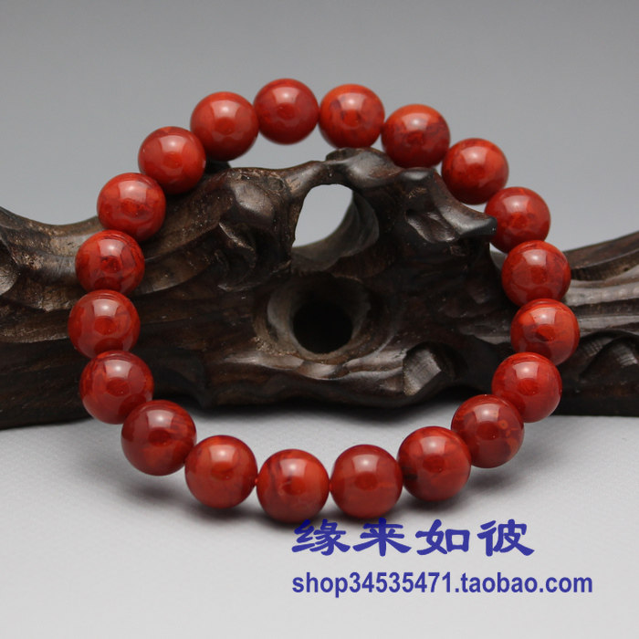 天然川料 凉山南红玛瑙 佛珠手串柿子红玫瑰红火焰纹 手钏 10mm