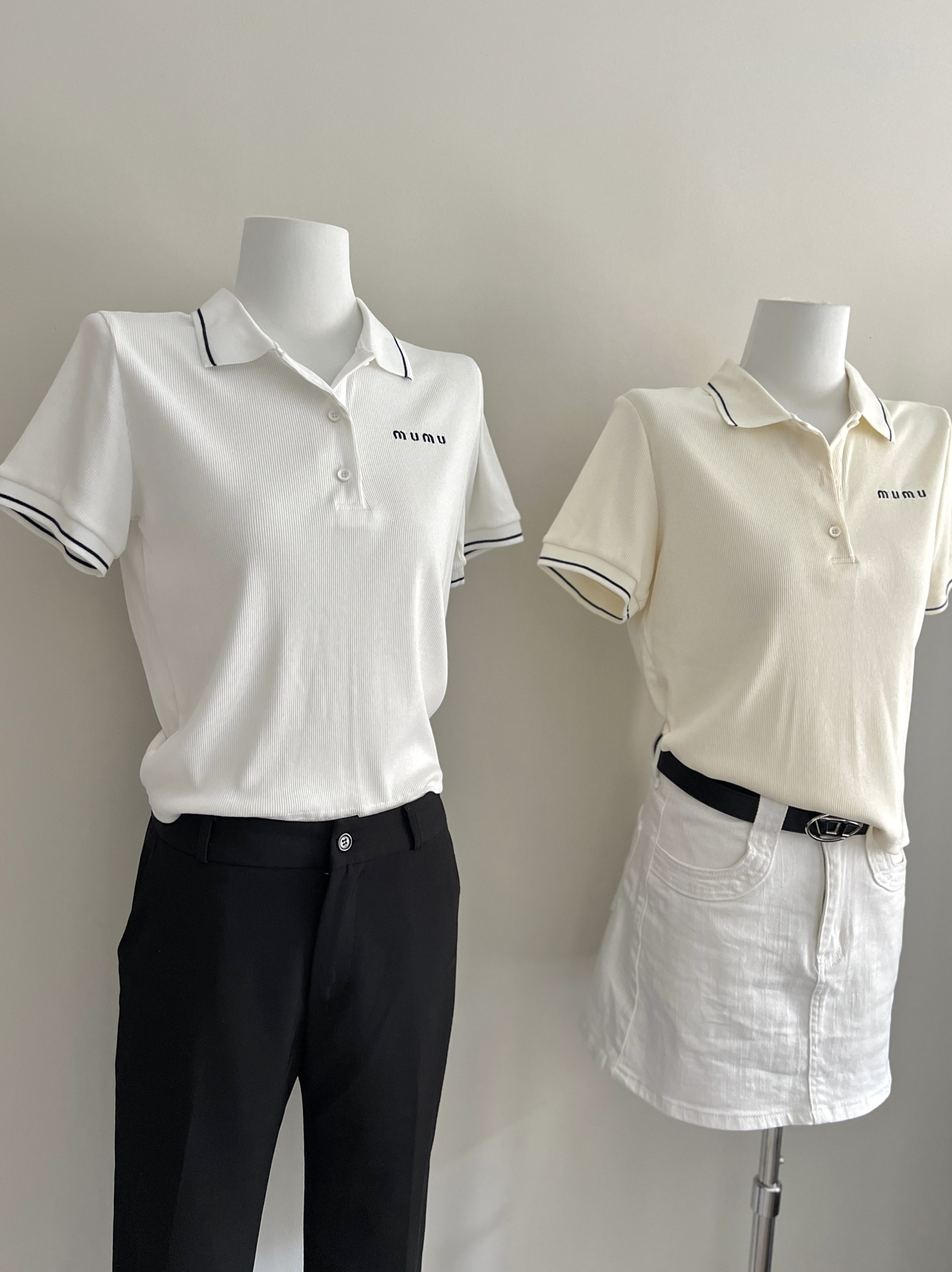 高品质2024夏新款撞色polo领上衣休闲时尚减龄短款超好评短袖女