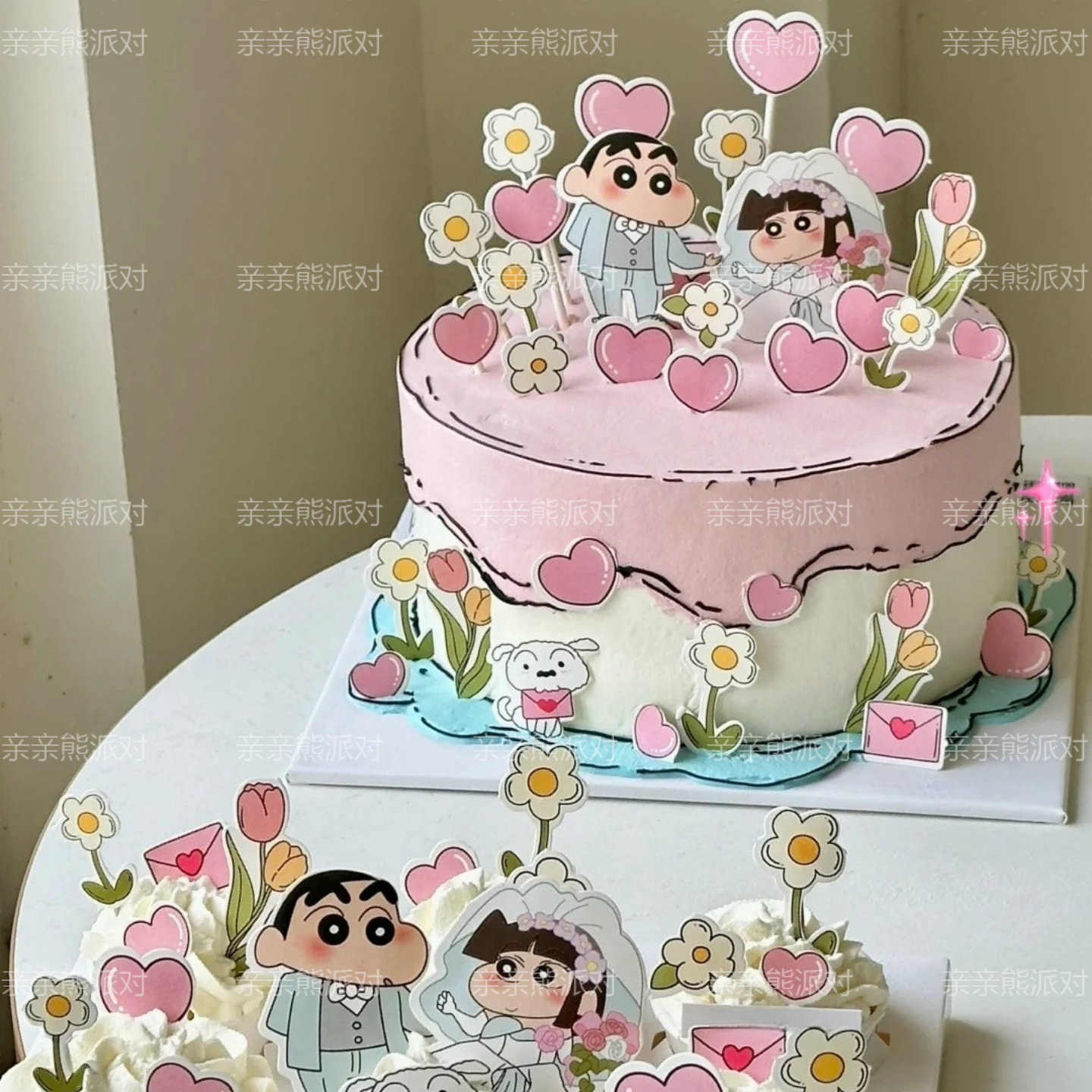 蜡笔小新蛋糕插件520款我们订婚结婚啦爱心花朵插牌推推乐贴纸