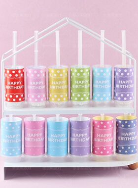 生日快乐推推乐波点贴纸围边多巴胺布丁杯封口纸蓝色系甜品台装饰