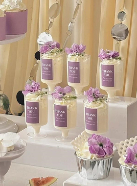 紫色甜品台装饰布丁杯贴纸thankyou慕斯推推乐贴纸蛋糕纸杯插件