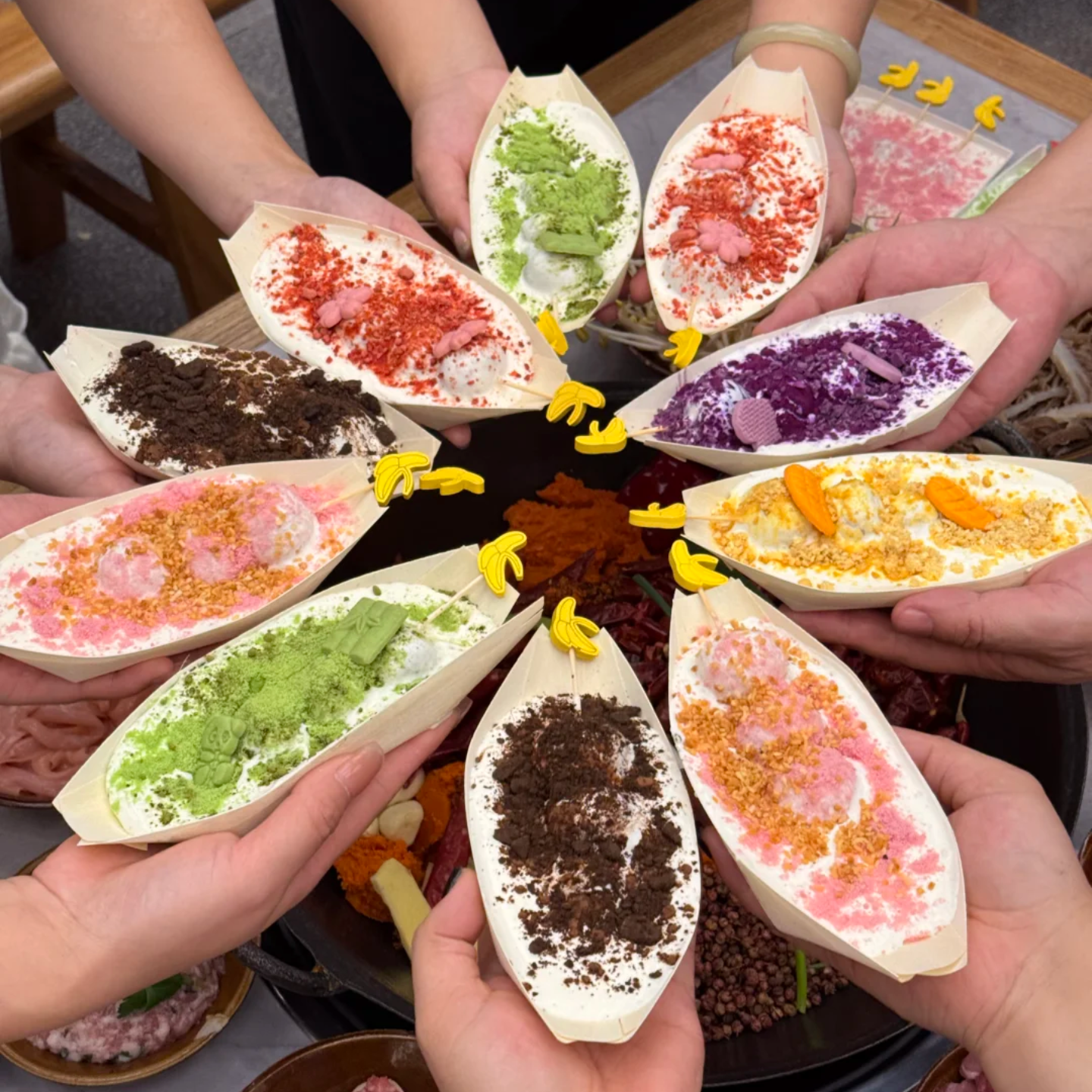 一次性木皮船木纸船甜品餐盒点心盘水信玄饼船形碟小船白玉丸子盒