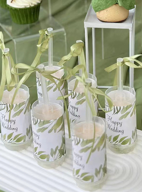 绿色系结婚甜品台装饰杯子蛋糕纸杯插件绿叶花朵慕斯杯推推乐贴纸