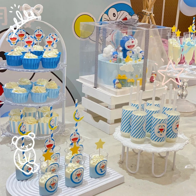 哆啦a梦甜品台装饰布丁封口纸贴纸机器猫纸杯蛋糕插件慕斯杯摆件