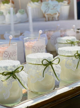森系绿色甜品台布丁杯装饰纸蕾丝封口布鹿皮纸绳慕斯杯推推乐贴纸