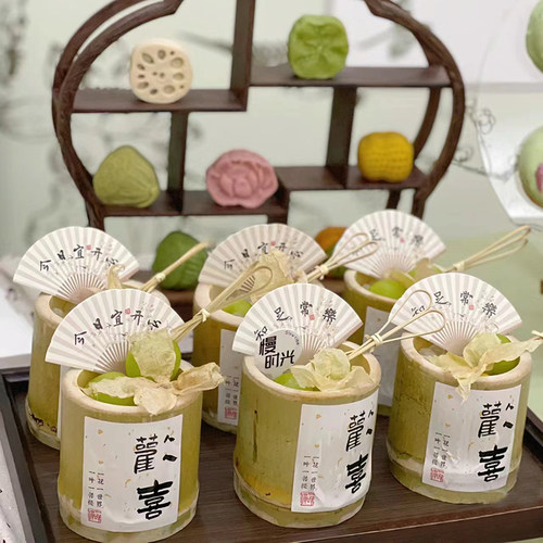 竹筒杯扇子插件国风周岁礼贴纸
