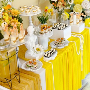 ins黄色梦幻系甜品台布置桌布茶歇摆台布高级感桌布沙龙桌布拍照