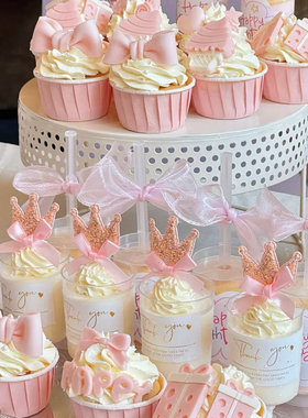 粉色甜品装饰女孩公主婚礼纸杯蛋糕摆件插牌推推乐贴纸100天插件