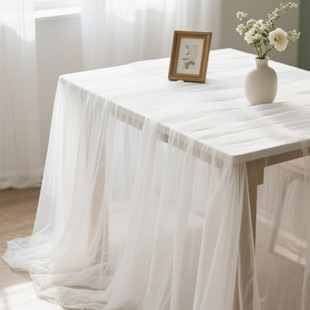 白色简约网纱桌面装 饰甜品台桌布拍照背景道具布家宴生日派对布置