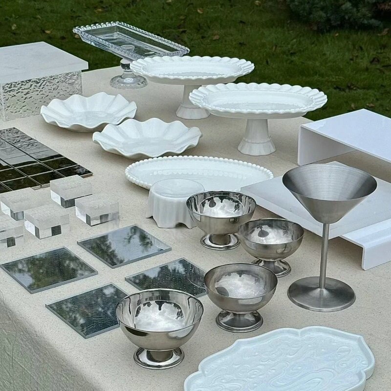 户外高档银色点心盘轻奢餐具摆台