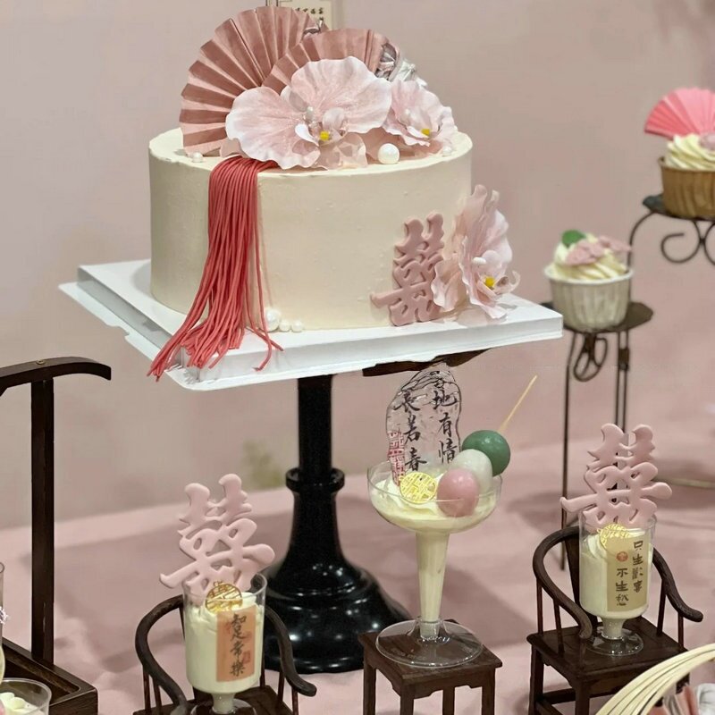 粉色婚礼甜品台装饰烘焙插件插牌