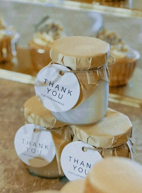 香槟色婚礼甜品台装饰thankyou布丁杯封口纸吊牌木片小摆件布丁纸