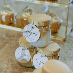 香槟色婚礼甜品台装 饰thankyou布丁杯封口纸吊牌木片小摆件布丁纸