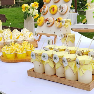 多巴胺黄色甜品台装 饰茶歇生日婚礼蛋糕插件布丁封口纸推推乐贴纸